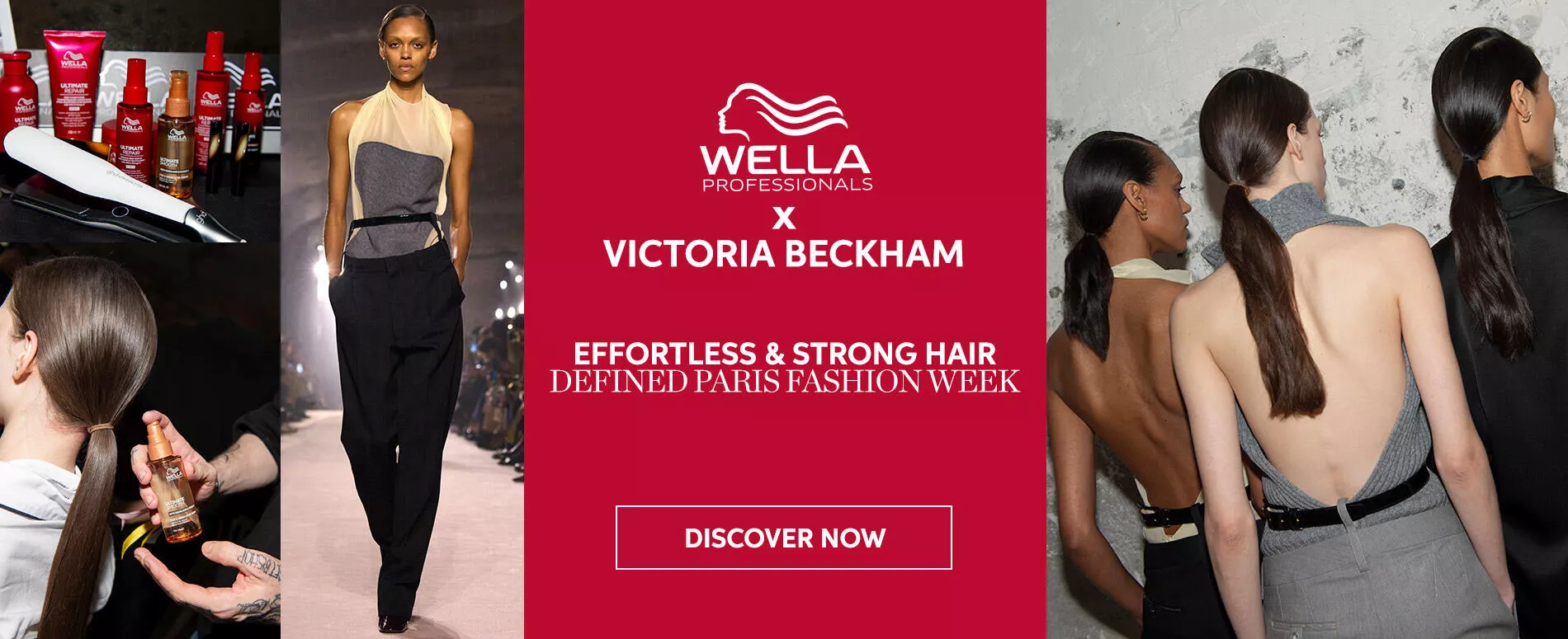 Banner showing a collage of hairstyles from the Victoria Beckham show at Paris Fashion Week.